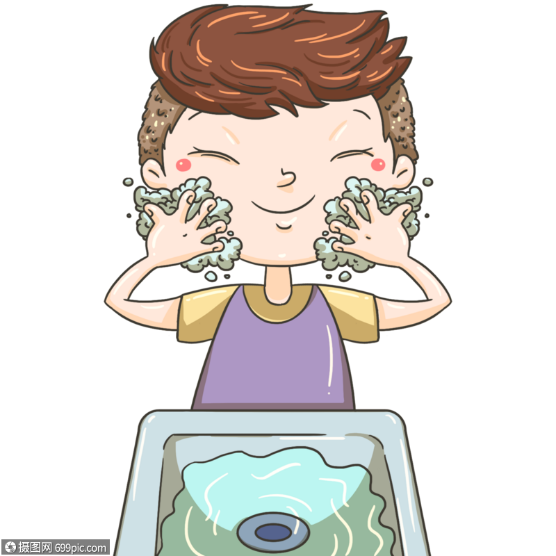 男孩洗脸清洁卡通人物
