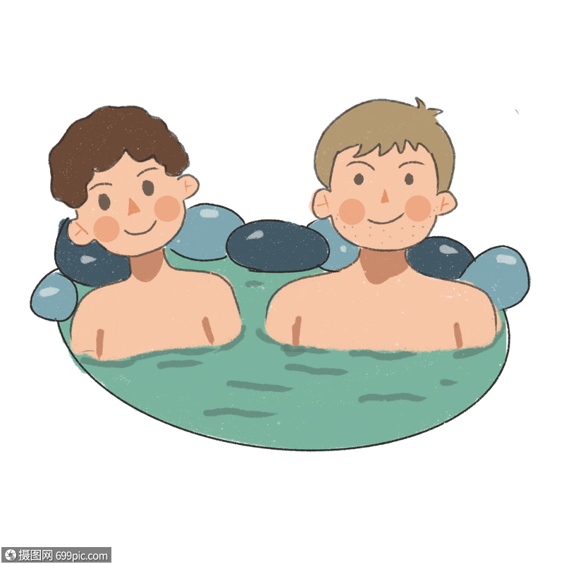 男孩泡温泉人物泉水