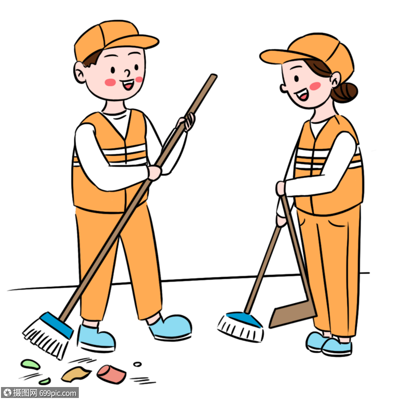 卡通劳动人民清洁工打扫卫生场景五一劳动节51劳动节