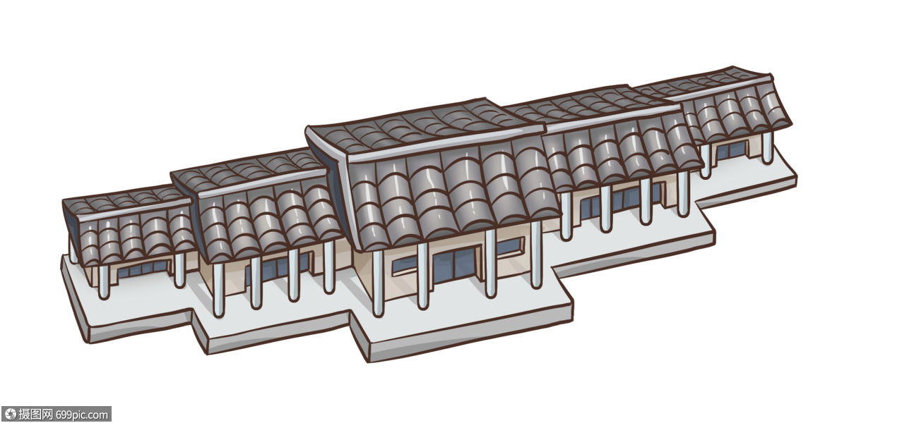 手绘卡通古代建筑