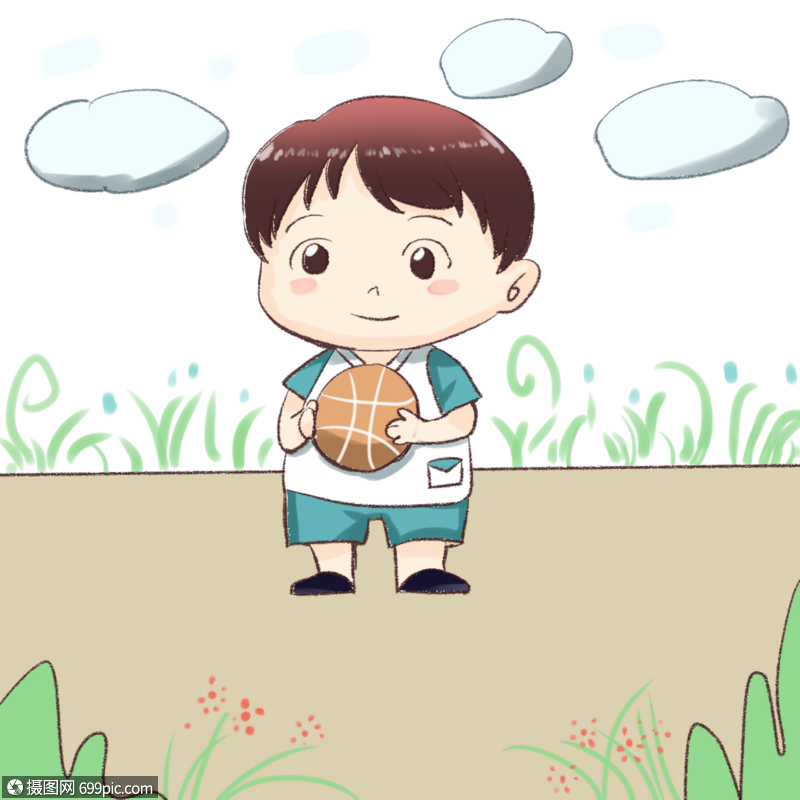 免抠元素 手绘/卡通元素 抱着球的小男孩.psd