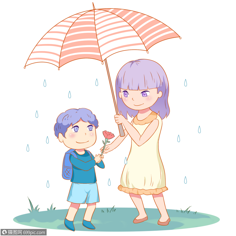 为孩子遮雨的母亲