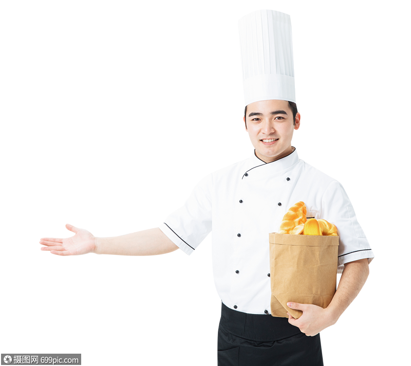 拿着面包的厨师真人模特
