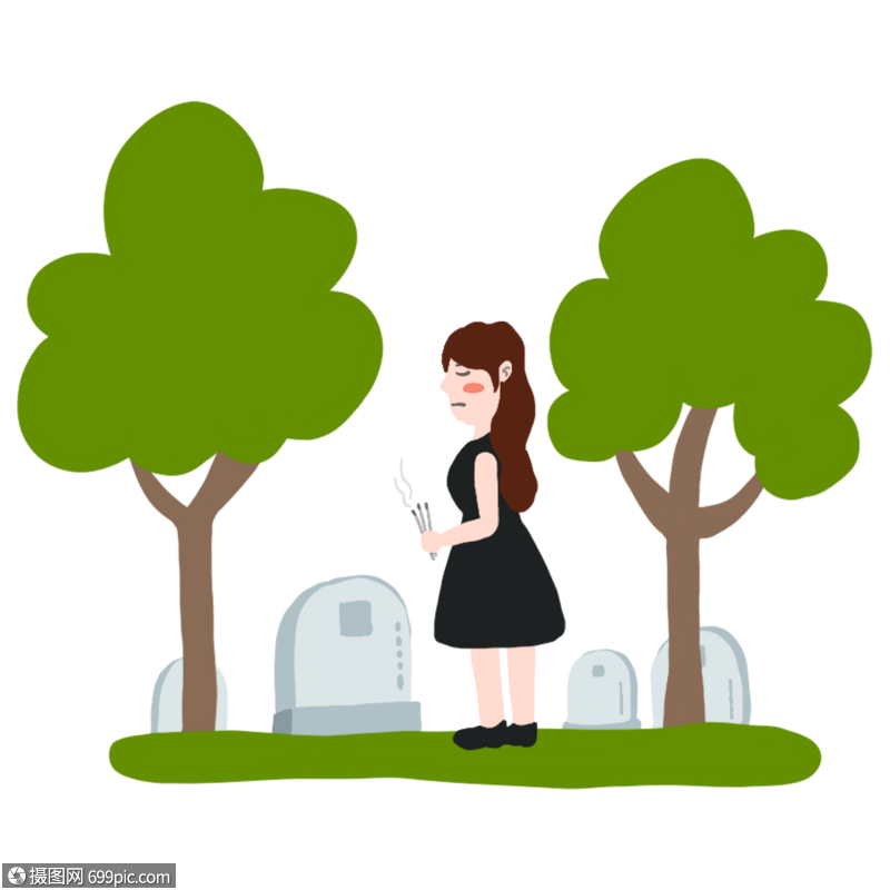 简约可爱女孩清明墓园祭祖墓碑草地