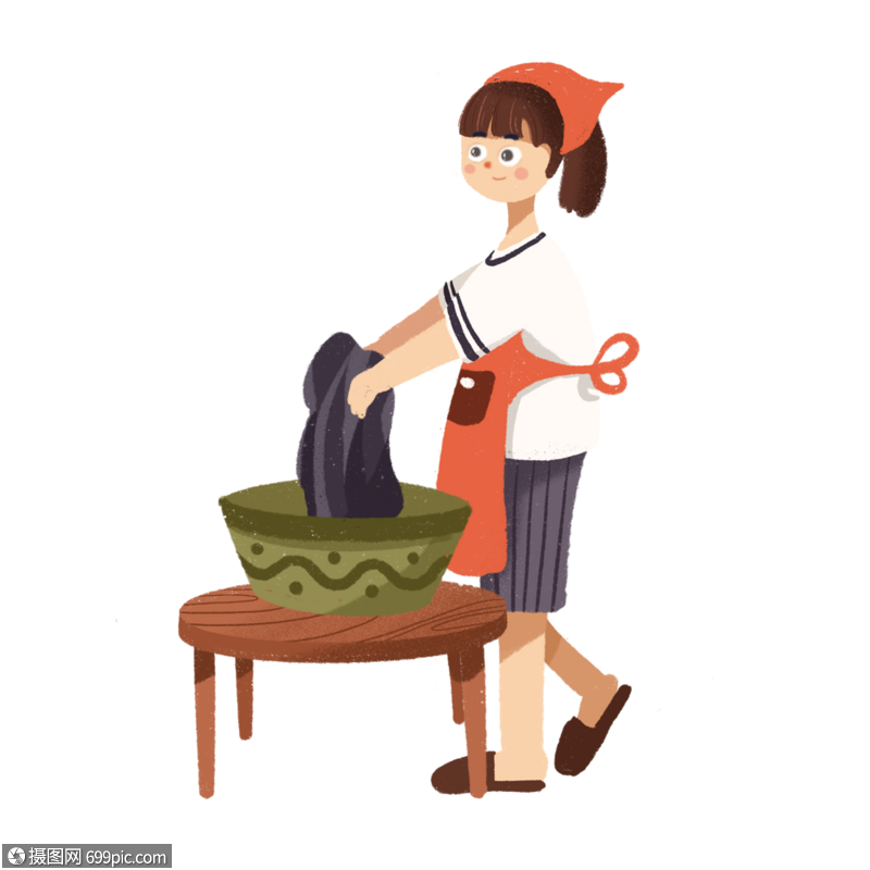 洗衣服的女孩女孩图片手绘女孩