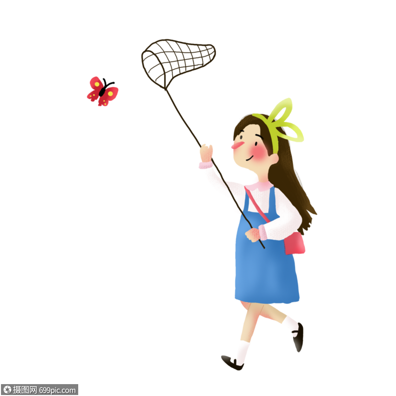抓蝴蝶的女孩女孩图片手绘女孩