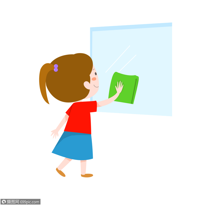 小女孩擦玻璃