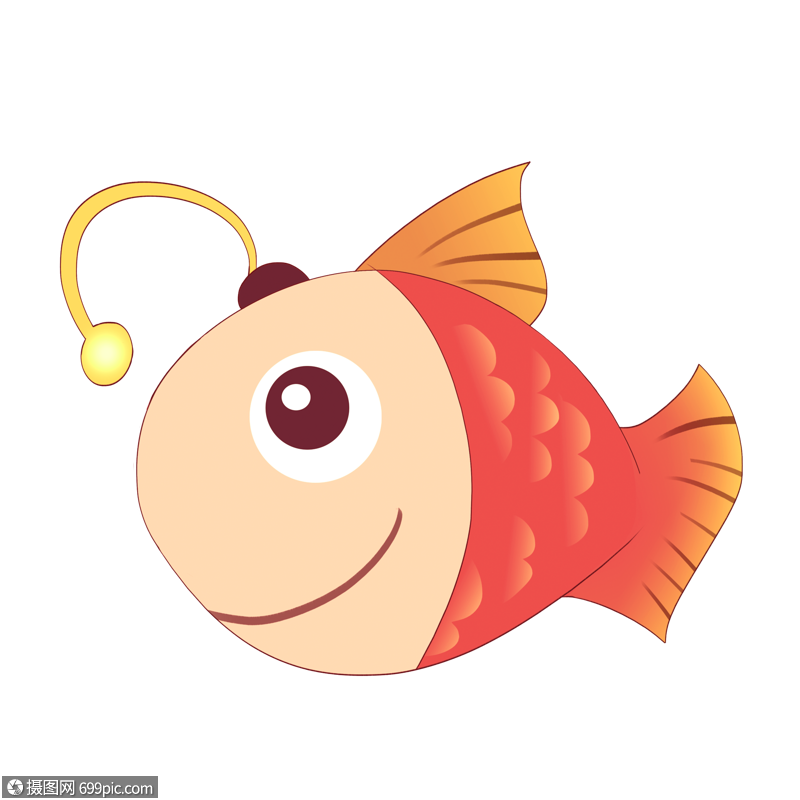 手绘卡通海洋日可爱灯泡鱼