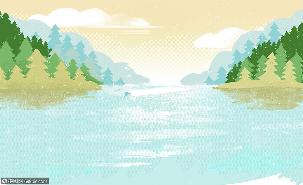 手绘风景背景插画水彩背景