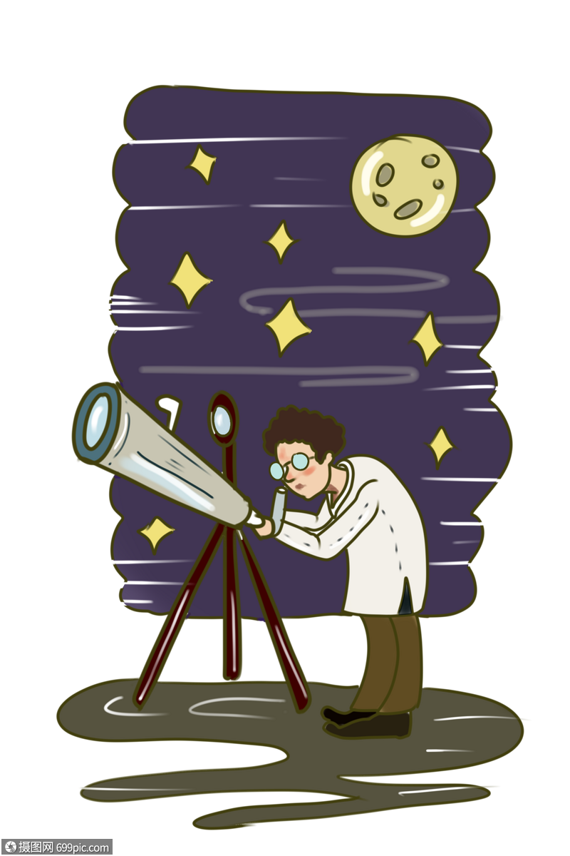 创意卡通科学家观测星空