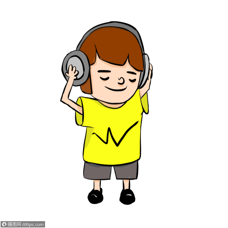 卡通 小男孩 插画 听音乐 可爱 戴耳机