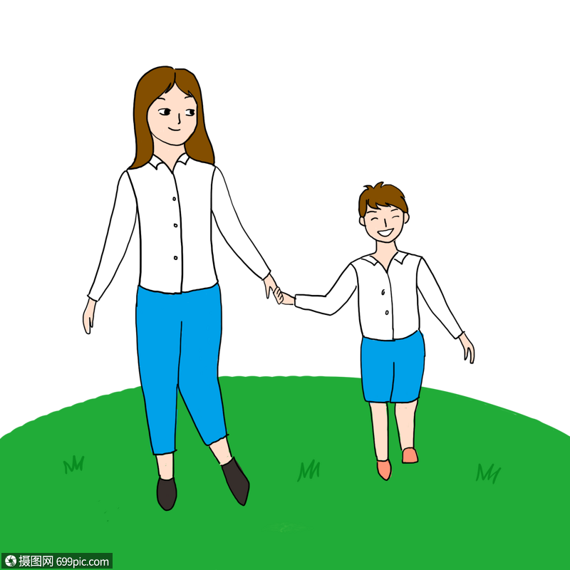 拉着孩子的妈妈牵手亲情