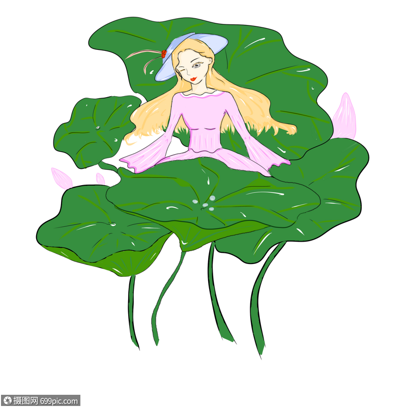 可爱手绘荷花仙子