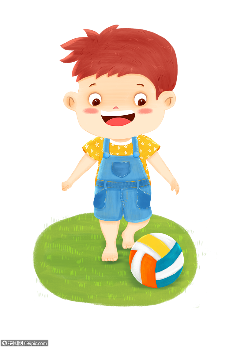 踢足球男孩草地卡通人物
