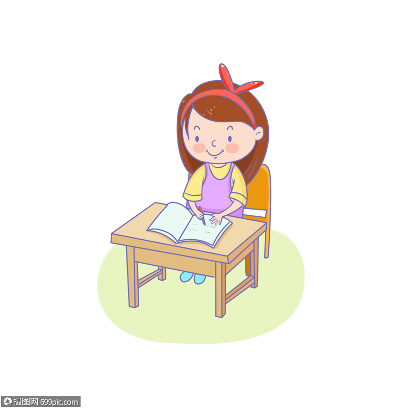 写字的小女孩椅子免抠