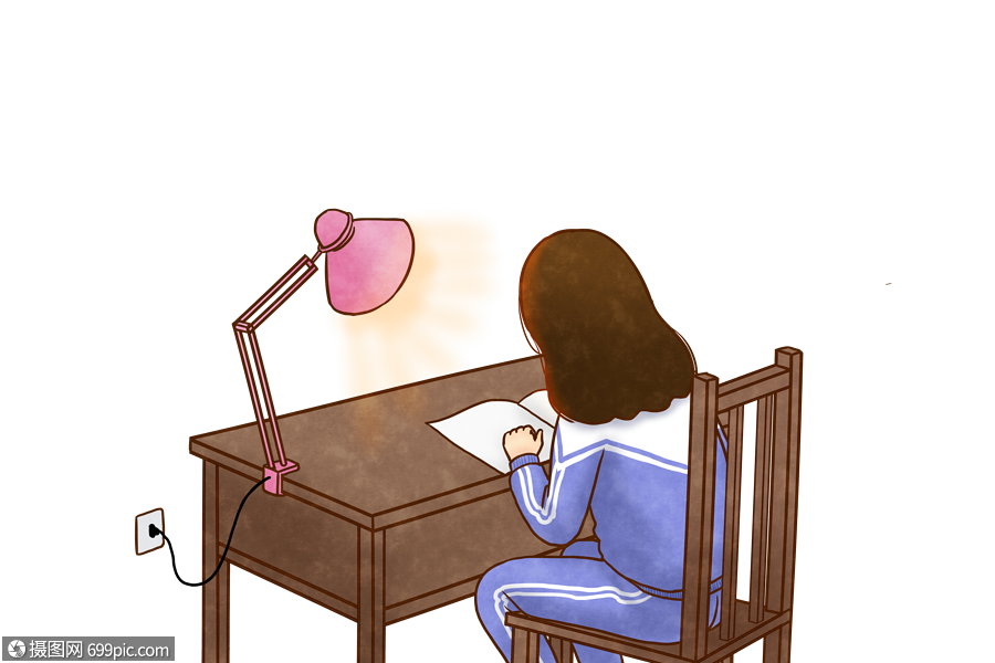 夜晚学习的女孩读书看书