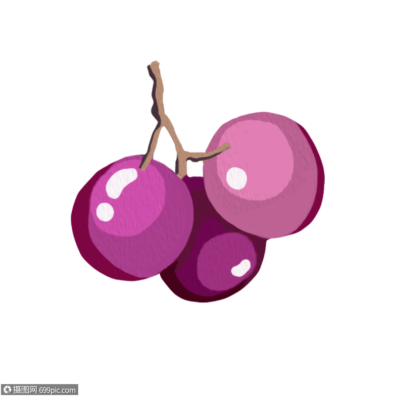 手绘三颗饱满的葡萄食物创意设计