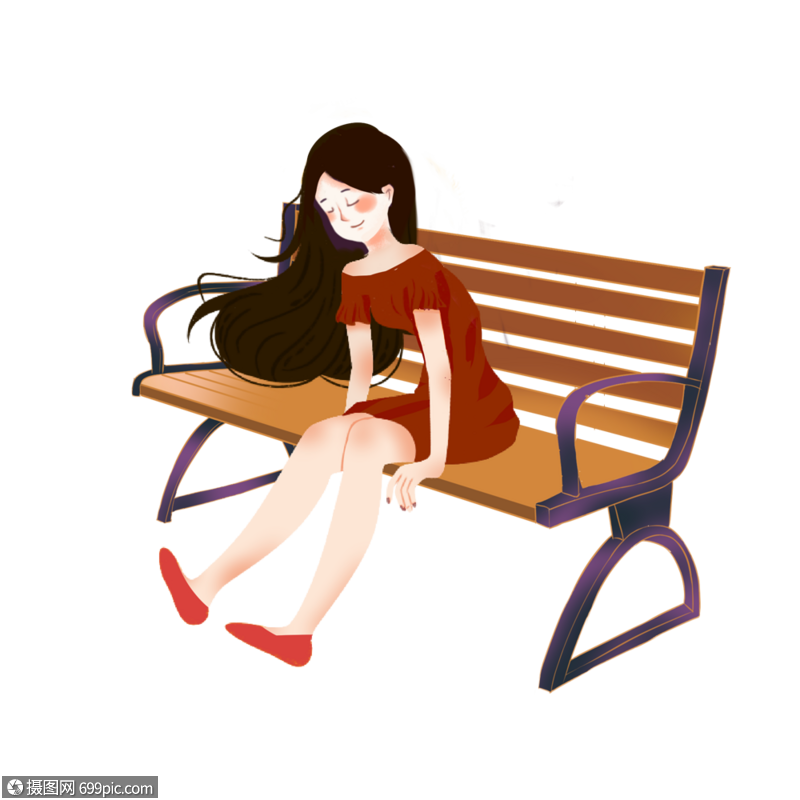 坐在椅子上的女孩少女长椅