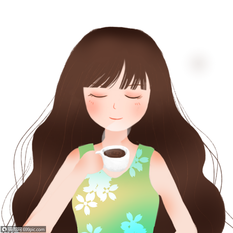喝咖啡的女孩少女卡通人物
