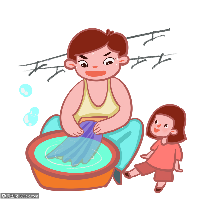 帮孩子洗衣服的爸爸