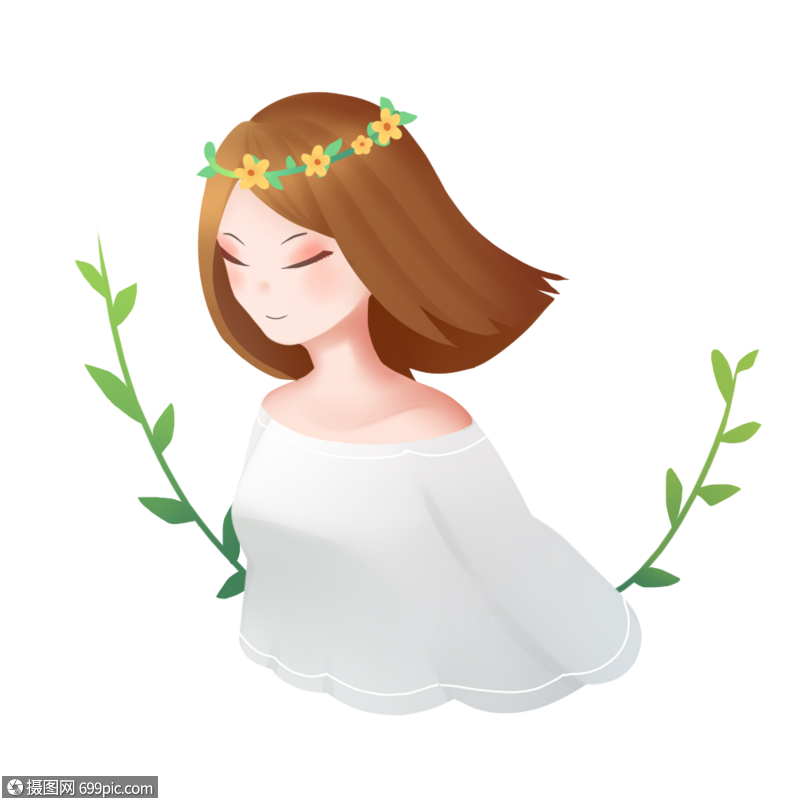 免抠元素 手绘/卡通元素 少女 微风中的少女.psd