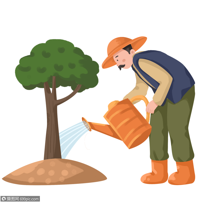 给树浇水的园丁工匠五一劳动节