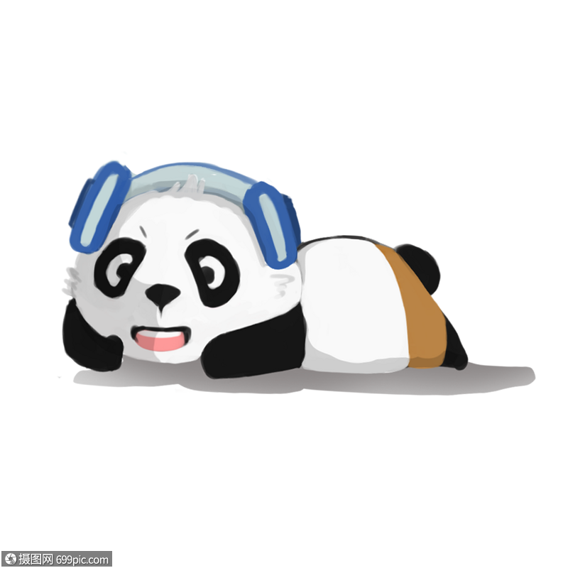 熊猫听音乐q版手绘卡通
