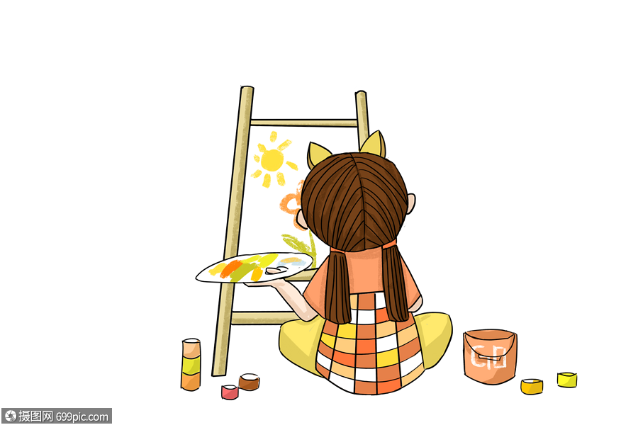 画架旁画画的小女孩