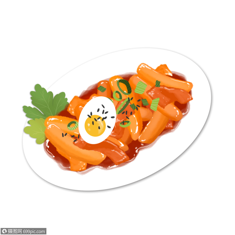 免抠元素 手绘/卡通元素 手绘韩式炒年糕美食.psd
