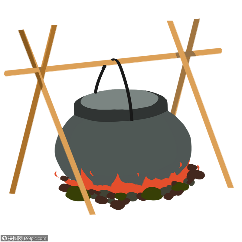 野外烧锅生火煮饭图片