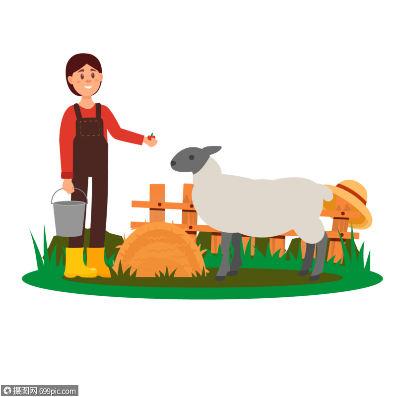 免抠元素 手绘/卡通元素 农民喂羊元素.eps