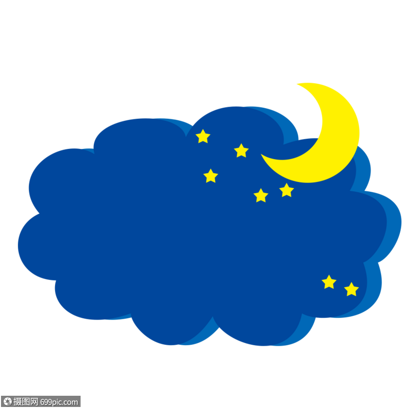 卡通手绘夜晚的云彩和月亮蓝色云彩创意设计