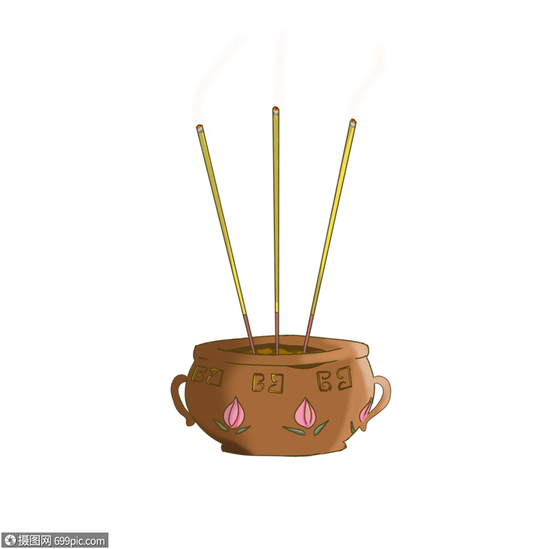卡通手绘清明节香炉点香