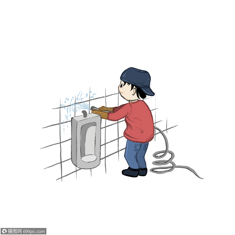 卡通清洁工打扫厕所插图