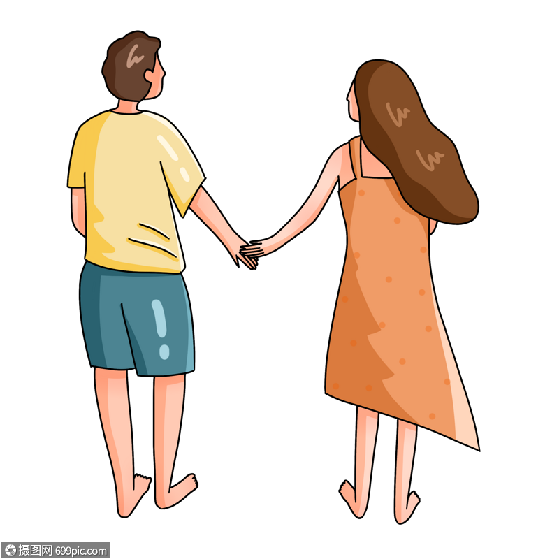 手绘情侣手牵手人物形象