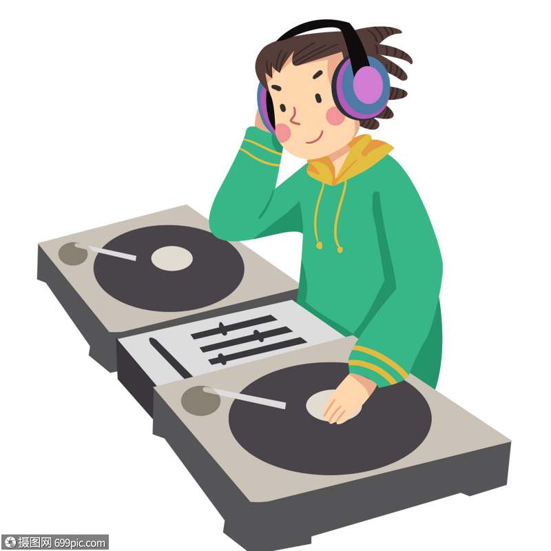 打碟的dj少年卡通插图