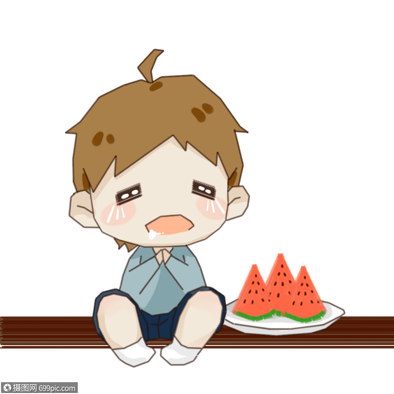 看着西瓜流口水的小男孩