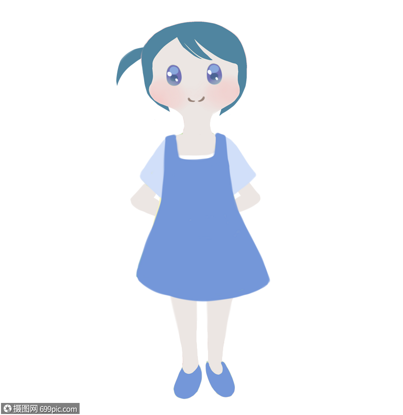 蓝衣服女孩可爱小人