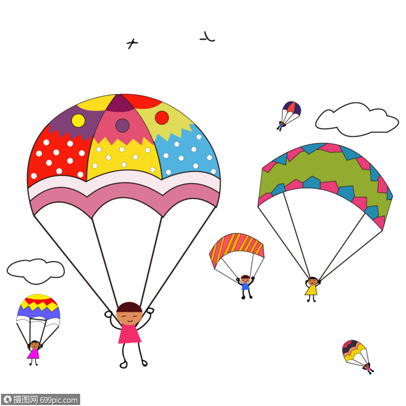 彩色降落伞绘画图图片