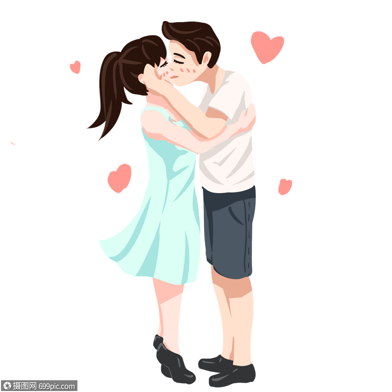 情侣接吻爱情手绘图片