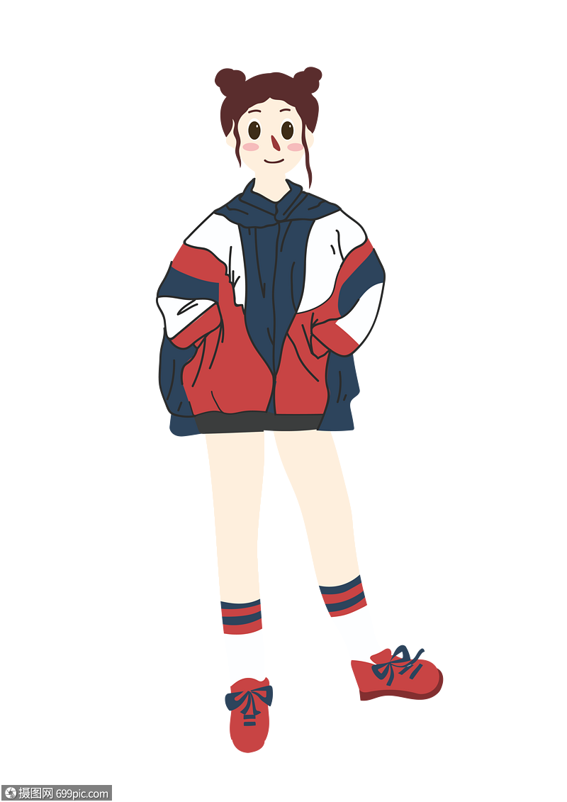 运动外套女孩插画卡通素材