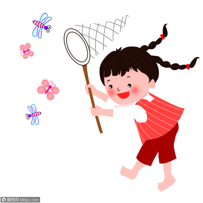 免抠元素 手绘/卡通元素 捕蜻蜓的女孩.png