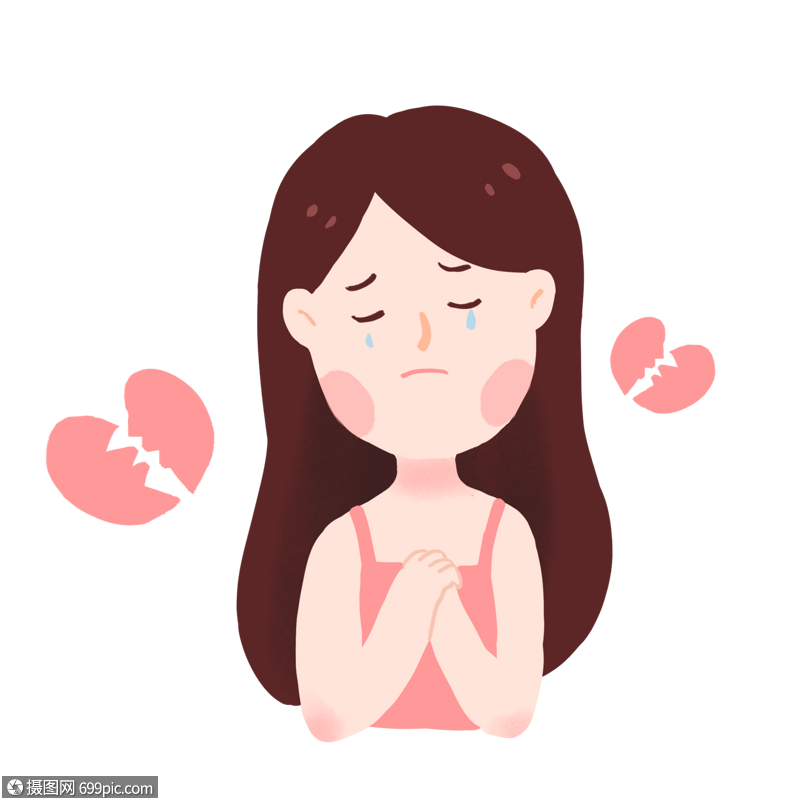 失恋伤心哭泣女孩心疼卡通人物