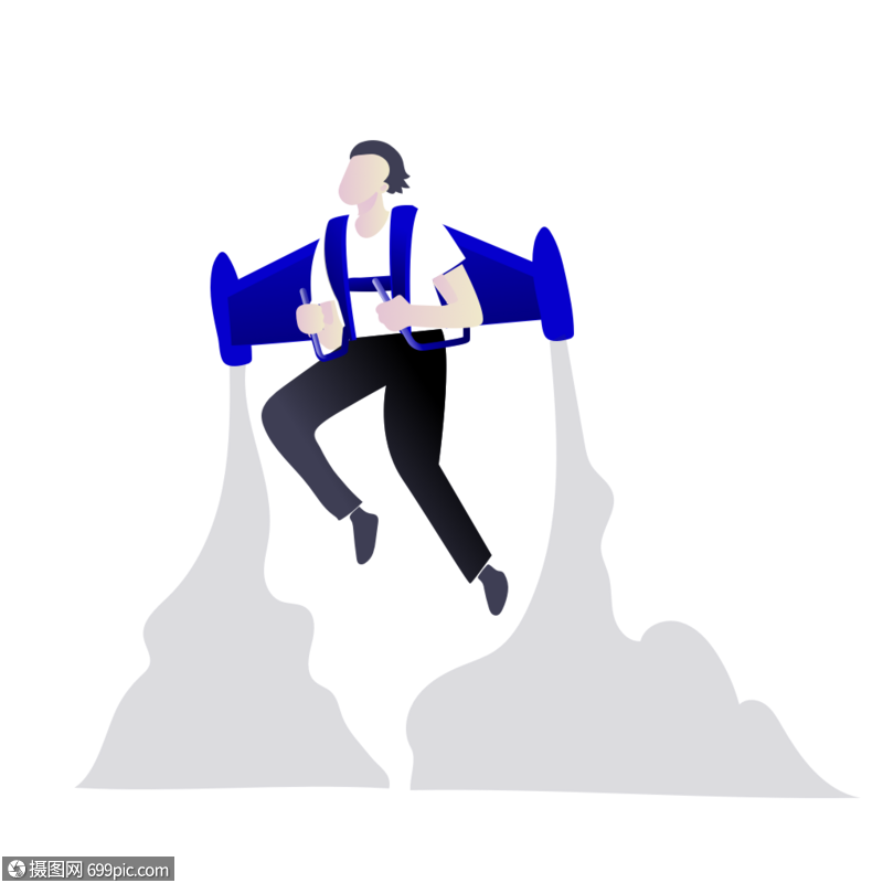 一个男人背着飞行器准备发射起飞矢量插画