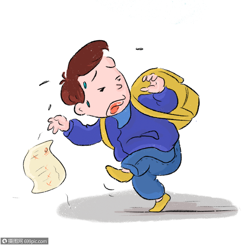 免抠元素 手绘/卡通元素 男孩背着书包逃跑漫画.psd