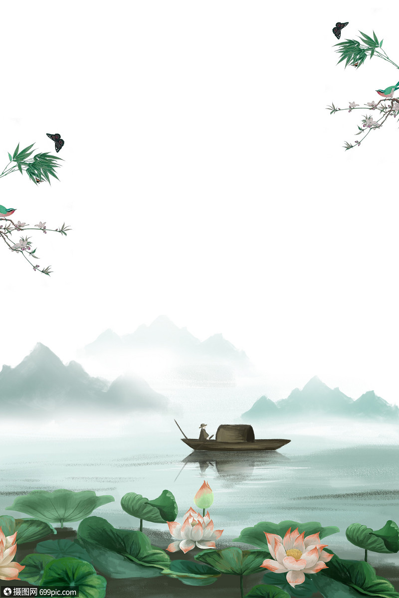 手绘夏季古风简约图片