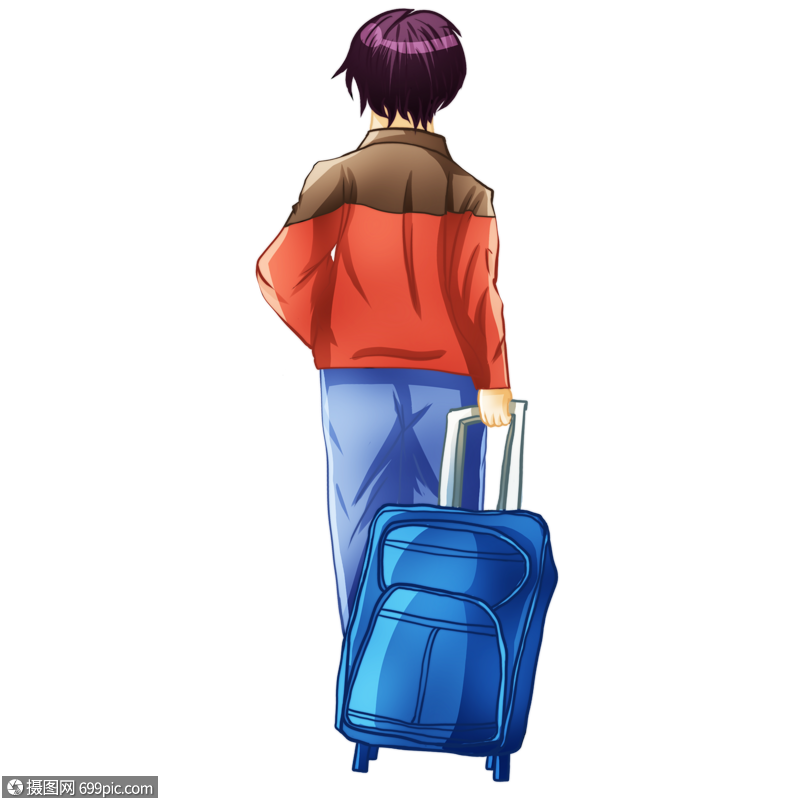 拖着行李离开的背影