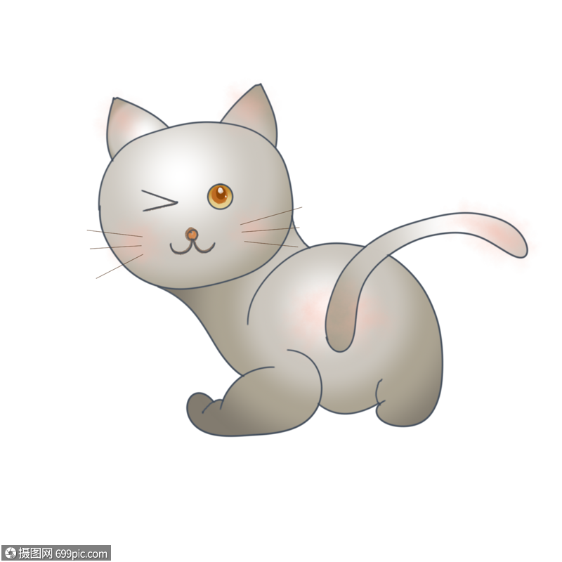 侧身抛媚眼翘屁股英短手绘可爱小猫咪