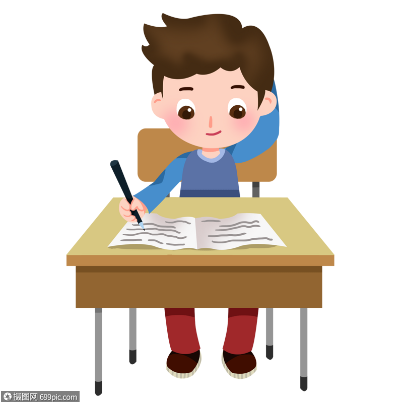 卡通男孩挠头写字