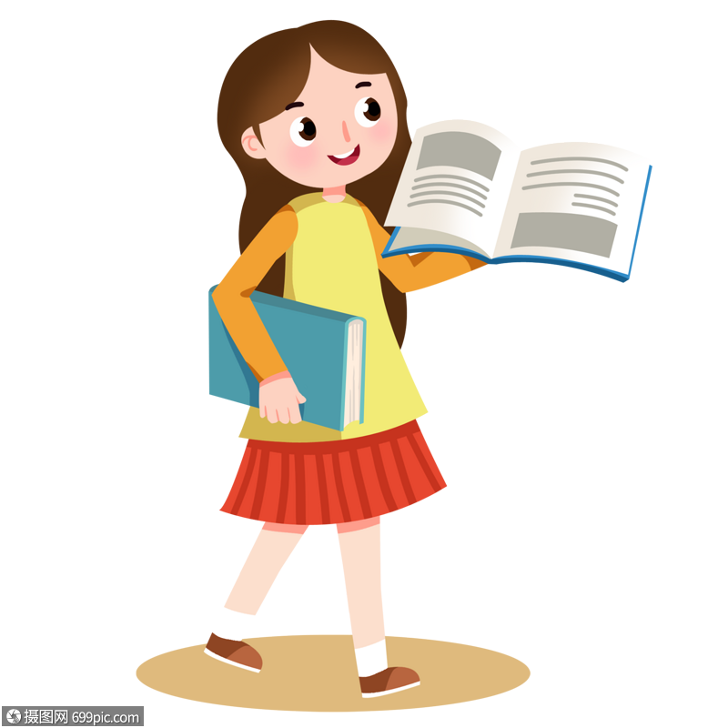 卡通长发女孩拿着两本书
